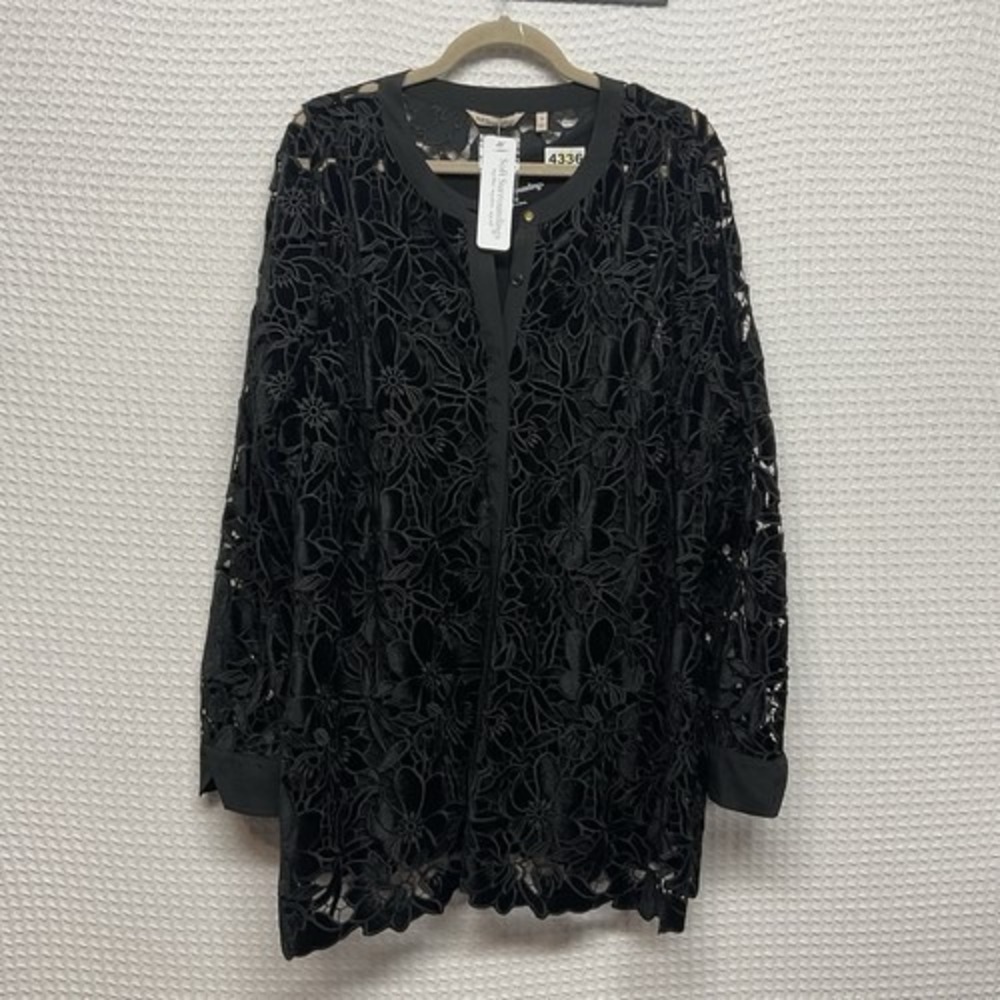 NWT Soft Surroundings Cami Set Black Sheer Lace Floral Blouse Women 2X China
